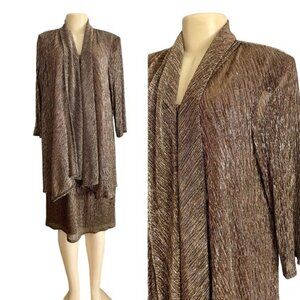 R&M Richards Jacket Cocktail Dress size 14 in brown and gold 3/4 sleeves.